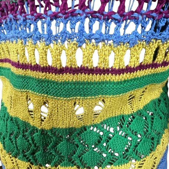 Zara Knit Multicolor Open Weave Short Sleeve Sweater Top Size M (351) - Picture 9 of 12
